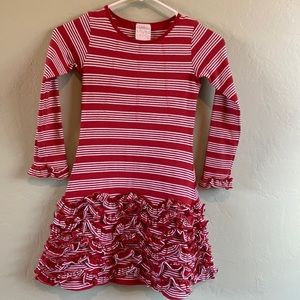 Lemon Loves Lime Red and White Ruffle Striped Dress, sz 6